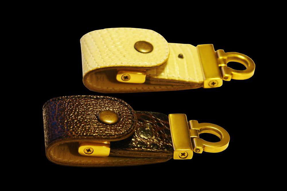 MJ - USB Flash Drive Gold Leather Edition - Monitor Lizard Goanna, Red Frog, Solid Gold.